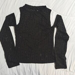 Black Long Sleeve Cutout Top